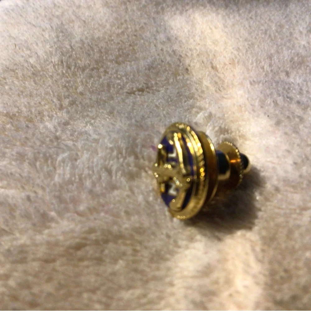 Gold Anchor Cuff Link with Navy Enamel Accent